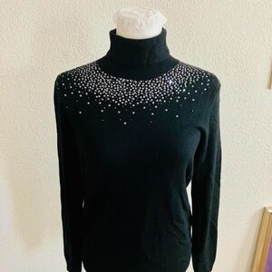 Lands' End Black Turtleneck Sweater with Silver Accents